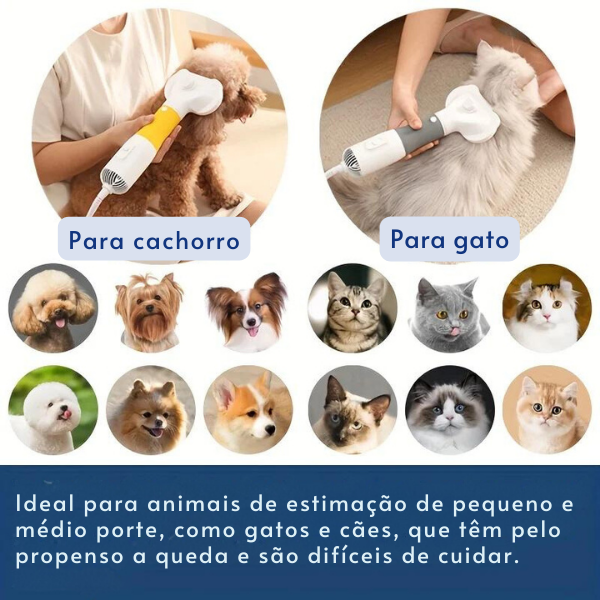 Secador 3 em 1 para Cães e Gatos com Escova e Soprador de Pelo - Pedepet