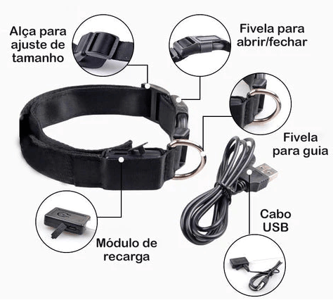 Coleira LED Refletiva para Cachorros - Pedepet