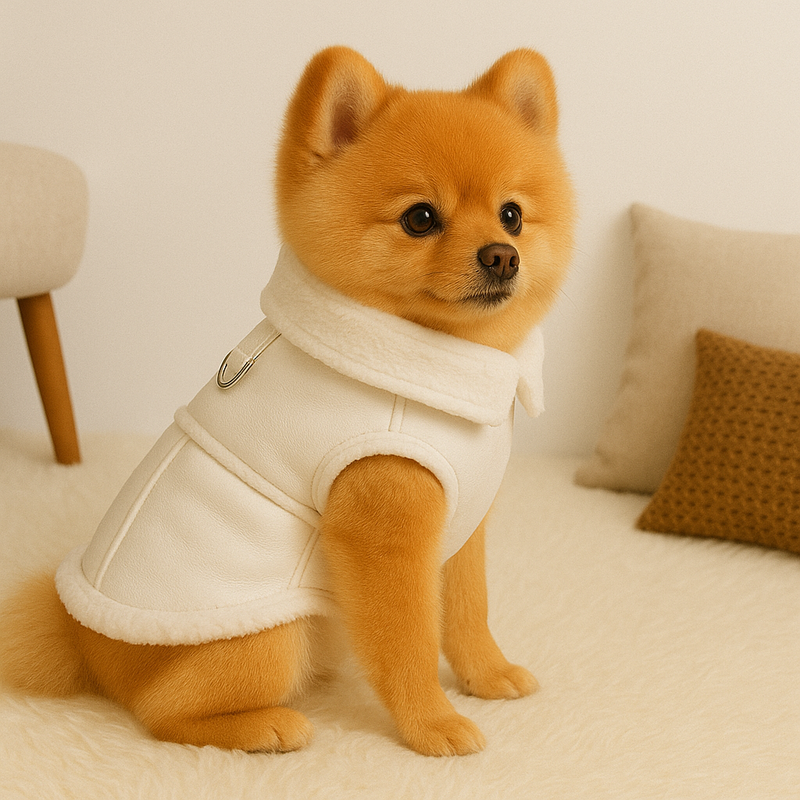 Colete de Camurça para Cães | Roupa Peluciada com Guia Integrada