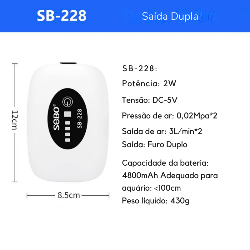 Bomba de Oxigênio para Aquário e Pesca - Portátil, Silenciosa e Recarregável