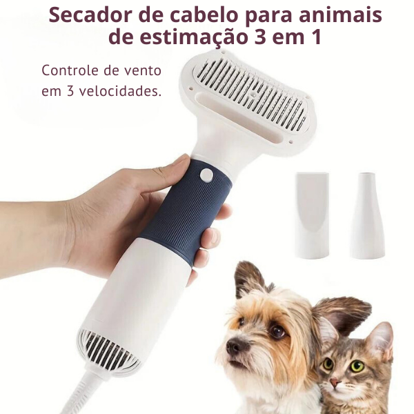 Secador 3 em 1 para Cães e Gatos com Escova e Soprador de Pelo - Pedepet